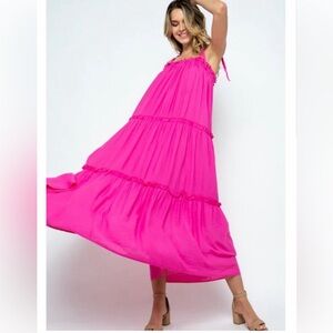 &Merci Hot Pink Tier Ruffle Dress